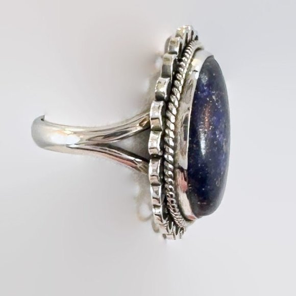 Lapis Ring, Moon, Sterling Silver, Crescent Moon, Artisan, Size 6 1/2, Statement - Picture 5 of 6